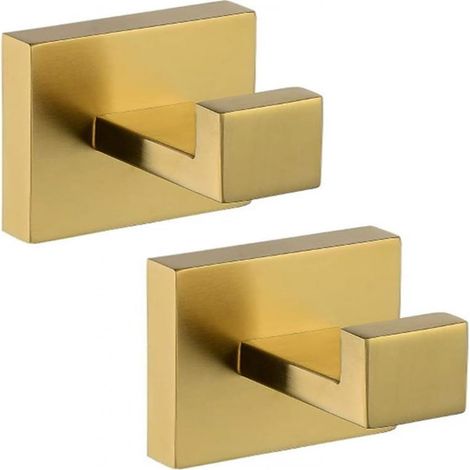 Handtuch- und Bademantelhaken aus gebürstetem, goldfarbenem Edelstahl, zur Wandmontage, 2er-Set