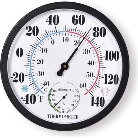 Großes, wasserdichtes, batterieloses digitales Wandthermometer und Hygrometer für den Innen- und Außenbereich, 25 cm