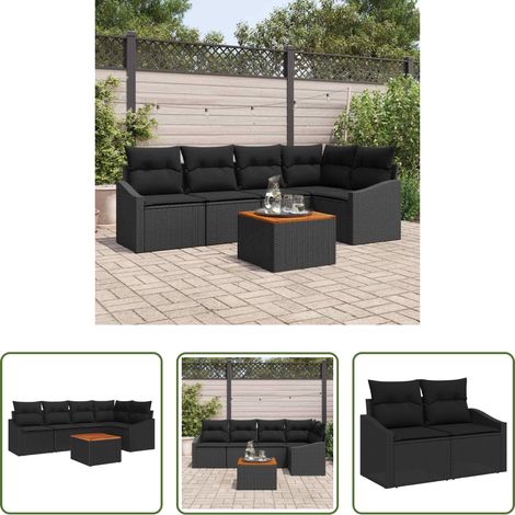 Gartentisch - Gartensofa-set mit Kissen 6 pcs Schwarz Poly-Rattan (1/5)