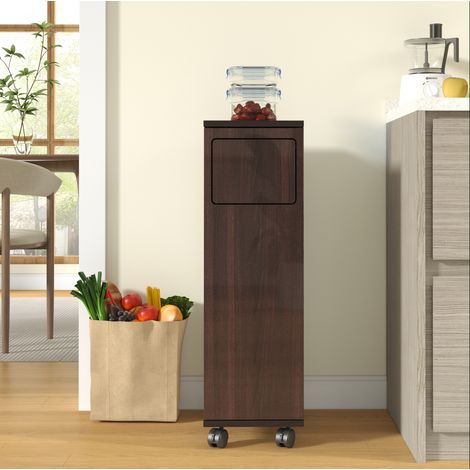 Meuble poubelle roulant 24,2×35,1×80,2 cm en MDF brun, porte 180°, gain de place cuisine – MEUBLIV (1/5)