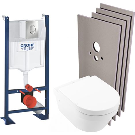 Grohe Pack WC Bâti autoportant + WC Villeroy & Boch Architectura sans bride + Plaque + Set habillage (ProjectArchitectura2-2-sabo) (1/5)