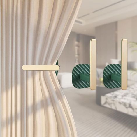 [JAMAIS UTILISÉ] Embrasses de rideaux, supports de rideaux, lot de 2 attaches adhésives en forme de L, style nordique, vertes (1/4)