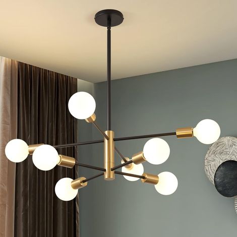 Lustre Spoutnik vintage, suspension 8 lumières, plafonnier industriel rétro, lustre moderne, lumière chaude (avec ampoules) (1/5)