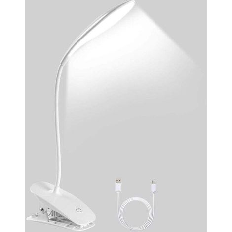 LED-Schreibtischlampe, Klemmleuchte, 360° drehbare, USB-wiederaufladbare Leselampe mit Klemme, 3 einstellbare Farbtemperaturen und Helligkeit, flexible Touch-Schreibtischlampe zum Lesen, Büro [Klasse