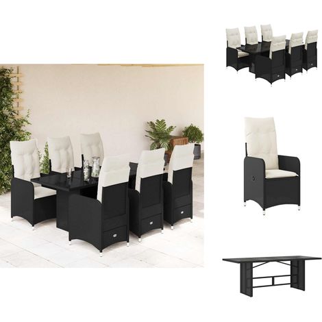 7-tlg. Garten-Bistro-Set mit Kissen Schwarz Poly Rattan - Bistro Set - Bistro Sets - Bistroset - Garten Bistro Set (1/5)