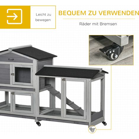 Cage à lapins 2 étages en bois 157,4 x 53 x 99,5 cm, enclos extérieur avec toit bitumé imperméable, rampe, porte, grille en acier, clapier pour rongeurs gris (1/5)