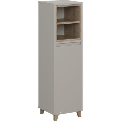 mobiletto bagno Elnor, Greige/Rovere, 30 x 105.2 cm con cesto portabiancheria pieghevole, Vicco
