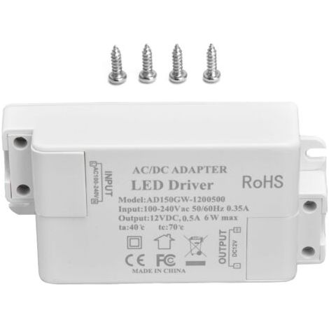 QORVA-Entrée de pilote LED AC100-240 V 0,35 A Sortie DC12 V 0,5 A 6 W Transformateur LED pour salle de bain