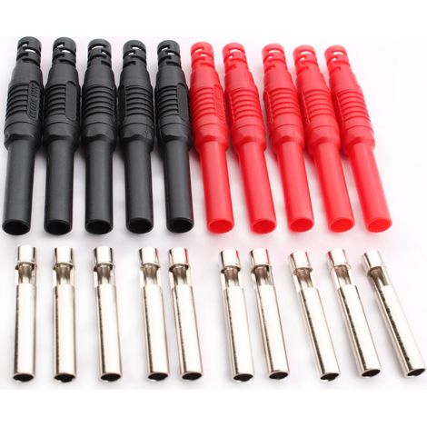 10Pcs Fiches bananes isolées 4 mm Femelles, 4mm souder Femelles fiche Banane pour fils de test de multimètre（noir rouge）