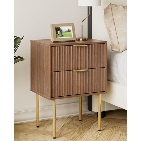 Wooden Bedside Table with 2 Drawers, Side Table, Bedside Tables for Bedroom, Living Room, Walnut (1/5)