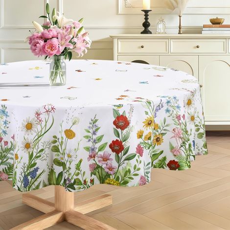 Nappe Ronde 180cm Fleurs Papillon Feuille Printemps Vintage Vert (1/5)