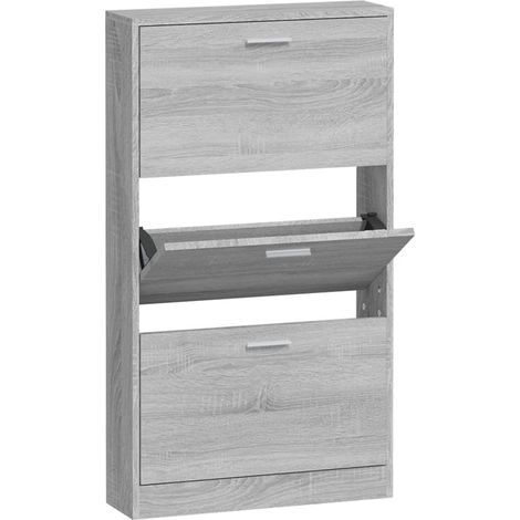The Living Store Schuhschrank Grau Sonoma 59x17x108 cm Holzwerkstoff - Schuhschrank - Schuhregal - Holzwerkstoffmöbel - Garderobe - Einbauschrank