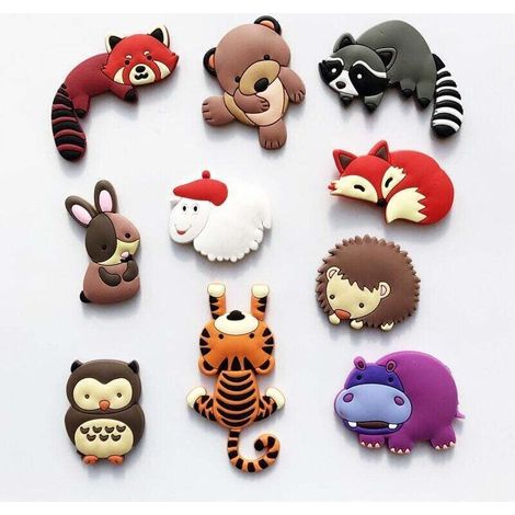 Lot de 10 aimants pour réfrigérateur, aimants 3D en silicone à forme d'animaux mignons, compatibles avec tableaux blancs scolaires et usage domestique (1/4)