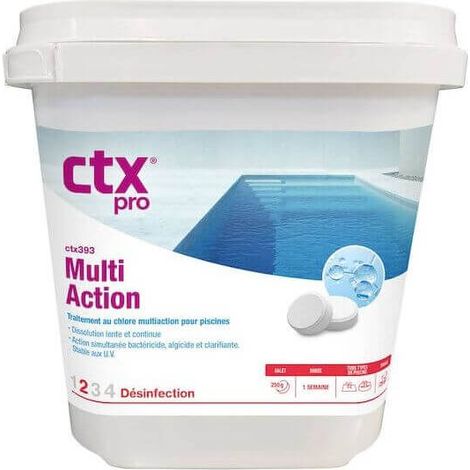 Chlore multifonction 5kg – Triple action désinfectante, anti-algues et floculante – Galets de 250g pour piscine – CTX