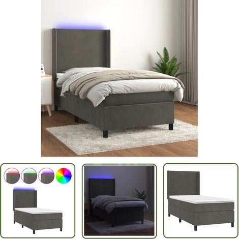 The Living Store Boxspringbett mit Matratze & LED Dunkelgrau 100x200 cm Samt - Boxspringbett - Doppelbett - Samtbett - Luxusbett - Bettrahmen (1/5)