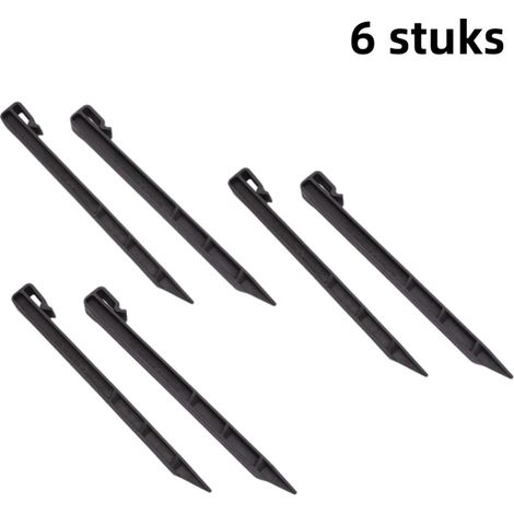 Lot de 6 clous de jardin renforcés en plastique 30 cm pour toiles de paillage filets d'ombrage et maintien des plantes et des branches couleur noire (1/5)