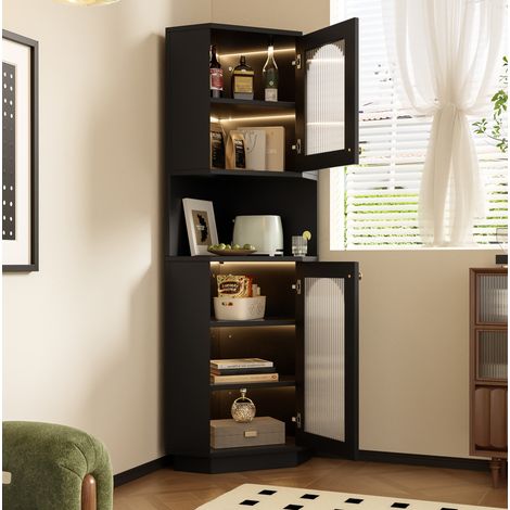meuble rangement d angle 45x45x166,5 cm MDF noir OKMYHOME (1/5)