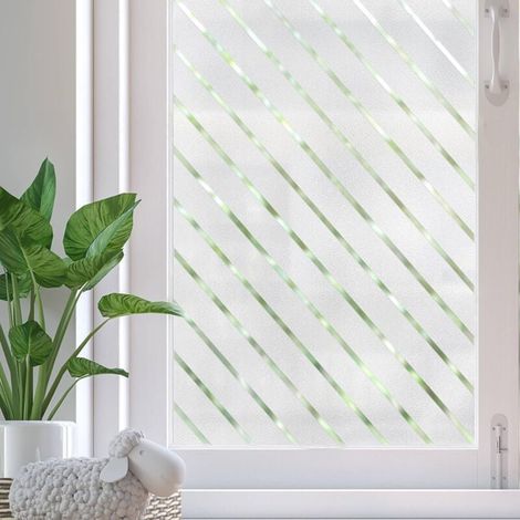 Película de privacidad (45 × 200 cm), opaca, para vidrio, con patrón de rayas diagonales, electrostática, no adhesiva, con protección UV para cocina, hogar y oficina. (1/4)
