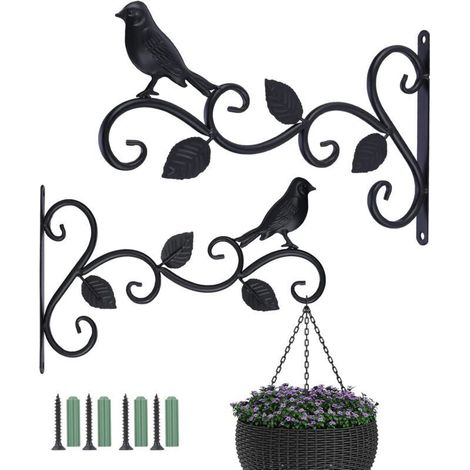 Lot de 2 supports de panier à suspendre pour extérieur, 30,5 cm, crochets décoratifs en métal pour plantes suspendues, mangeoires à oiseaux, lanternes (3 feuilles), Noir, 30cm L x 19cm H (1/5)