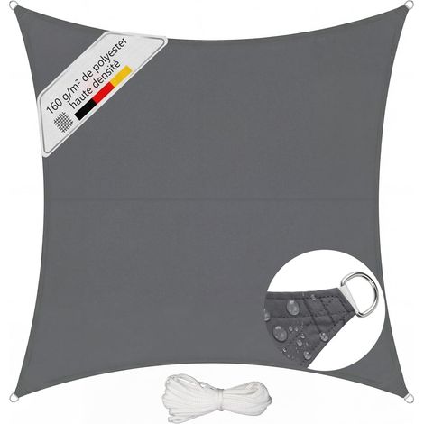 Voile d'ombrage Carré 4x4m Imperméable – PES 160g/m², avec Anneaux Acier Inoxydable, Scellement des Coutures et Protection UV Jusqu'à 95%, pour Balcon Terrasse Jardin, Anthracite (1/5)