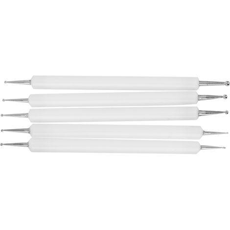 Lot de 5 outils de sculpture en acrylique à double extrémité, pointe ronde pour modelage d'argile, stylos de marquage DIY blancs (1/5)