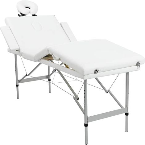 Table de massage pliable 4 zones cadre aluminium blanc crème 186 x 68 cm - PANGIVO (1/5)