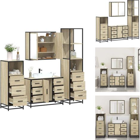 Ensemble de meubles de salle de bain 4 pcs chêne sonoma - Ensemble De Meubles De Salle De Bain - Ensembles De Meubles De Salle De Bain - Armoire De Salle De Bain - Armoire De Rangement De Salle De Bai (1/5)