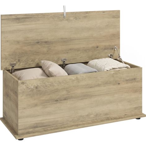 HOMCOM Storage Chest With Lid, 113L Storage Box, Grey Wood Effect (1/5)