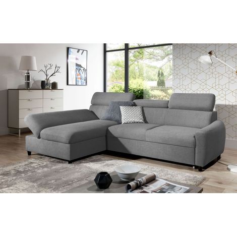 Ecksofa Schlafsofa Sofa ANTON XS in Stoff Esito Grau Ottomane Links (1/4)