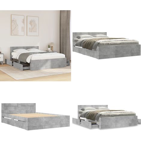 Giroletto Testiera Grigio Cemento 120x190 cm Legno Multistrato - Testiera letto - Letto con cassetto