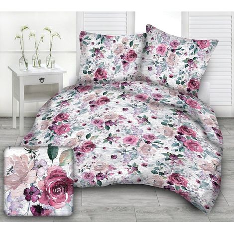 Juego de ropa de cama de 160x200 cm, blanco con rosas en acuarela. (1/2)