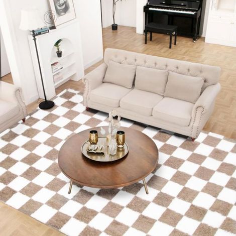 Tapis Shaggy - 160 x 230 cm - Poils Longs - Antidérapant - Pour Salon Chambre - Blanc Café (1/4)