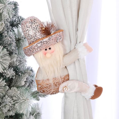 Boucle De Rideau Noel - Poupée Pere Noel Et Bonhomme De Neige - En Molleton - Or Rose - 29 X 24 5 X 8 8 Cm - 1 Piece (1/5)