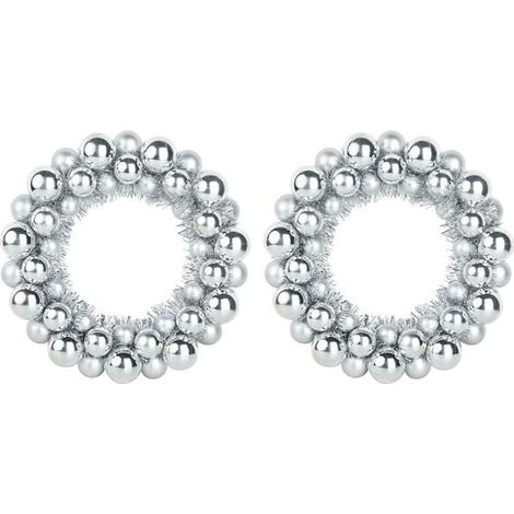 Couronne de boules de Noël, 2 pièces, argentée, 33 x 33 x 7 cm (1/5)