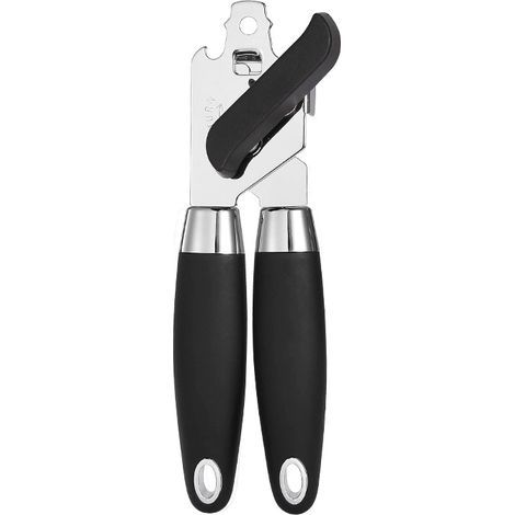 BEBUSINGOTO Ouvre-boîte manuel multifonction robuste en placage de fer durable, roue de coupe super tranchante pour une coupe lisse des bords, bouton facile à tourner, avec décapsuleur, noir (1/5)