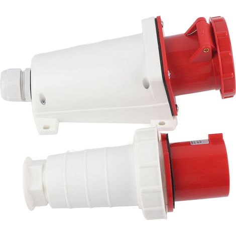 Connecteur industriel étanche IP67 prise 5 broches 63A 380V, socle ouvert 3P+N+E, fiche avion pour extérieur imperméable. (1/5)