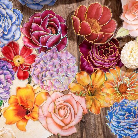 Ensemble d'autocollants de fleurs, est de 80 pièces, 8x8cm, des autocollants avec un hologramme original, or, pour le scrapbooking et des projets créatifs. (1/5)