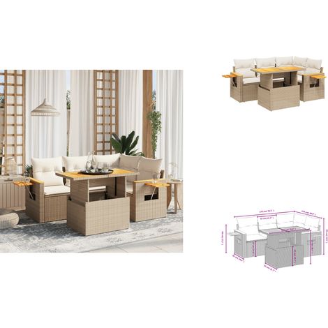 5-tlg. Garten-Sofagarnitur mit Kissen Beige Poly Rattan - Gartenmöbel Set - PE-Rattan Möbel - Outdoor Lounge - Garten Sofa - Balkon Möbel (1/3)