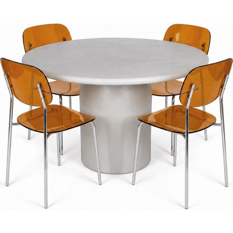 Table ronde effet béton Ø120cm avec 4 chaises GLAM (1/5)
