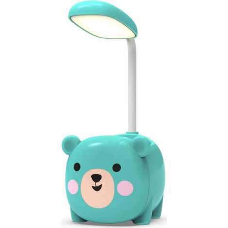 Lampe de bureau avec porte-stylo, lampe de bureau LED pour enfant, lampe de bureau LED avec tuyau pliable, protection des yeux, lampe de table rechargeable pour lecture, étude (bleu)