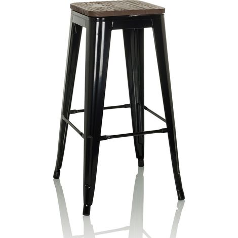 Tabouret de bar VANTAGGIO HIGH WS noir métallisé / bois véritable assise pivotante foncé hjh OFFICE (1/5)