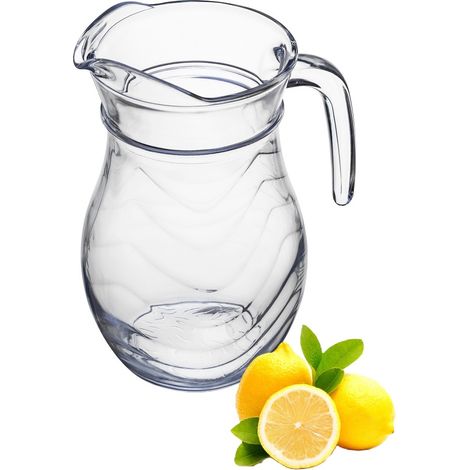 Jarra de cristal IRMA 1,2 l con estampado de ondas en relieve para agua, zumos, compotas, bebidas, limonada, transparente para bebidas frías, grande (1/3)