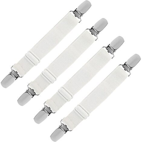 [JAMAIS UTILISÉ]Tendeur Drap Housse Élastique, Fixation Attache Sangle de Maintien Ajustable pour Drap Lit, Canapé, Housse de Repassage (Blanc, Lot de 4)