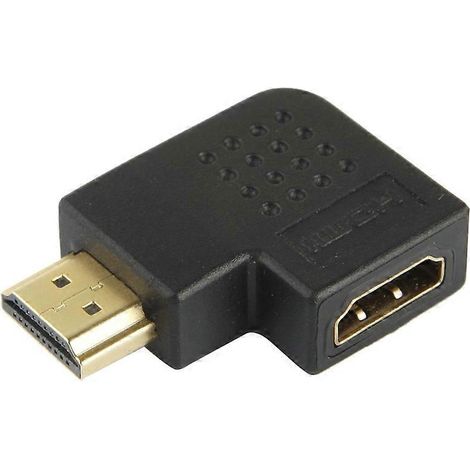 Adaptateur HDMI 19 broches mâle vers HDMI 19 broches femelle plaqué or avec coude à 90 degrés (noir) (1/4)