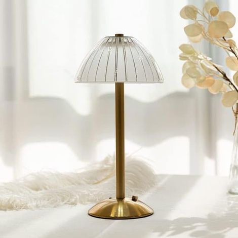 Lampe de table, pour la maison, la salle à manger ou un restaurant. Lampe de table sans fil, dorée, rechargeable, 30 cm de hauteur, lampe LED en laiton, portable, pour une utilisation intérieure et ex (1/5)
