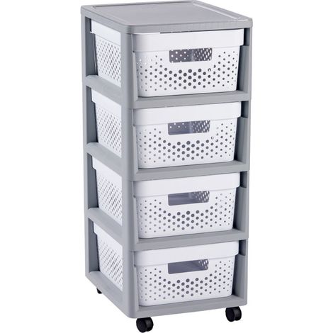 Curver Chariot a Ruedas Infinity, 4 Cajones de 10L, con Ruedas, Mesa Auxiliar, Color Blanco, ideal para almacenamiento y organización en casa u oficina, diseño práctico y resistente.