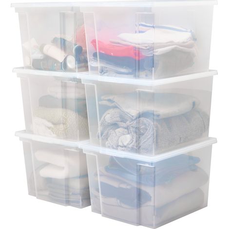 Iris Ohyama, Lot de 6 boîtes de rangement plastique 30L, Transparent, Office Box-M
