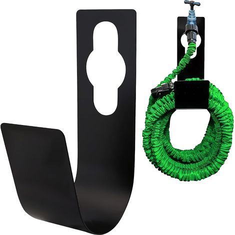 Garden Hose Hook, Garden Watering Sprinkler Head Telescopic Water Hose ABS Storage Rack Winder Rack for Hanging Water Hoses, Faucets,Black,22.5x7cm (1/5)