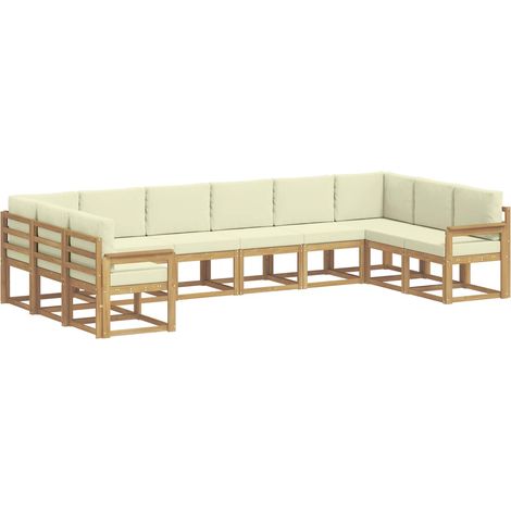 Outdoor-Sofagarnitur mit Kissen 10 pcs Weiß und Creme vidaXL