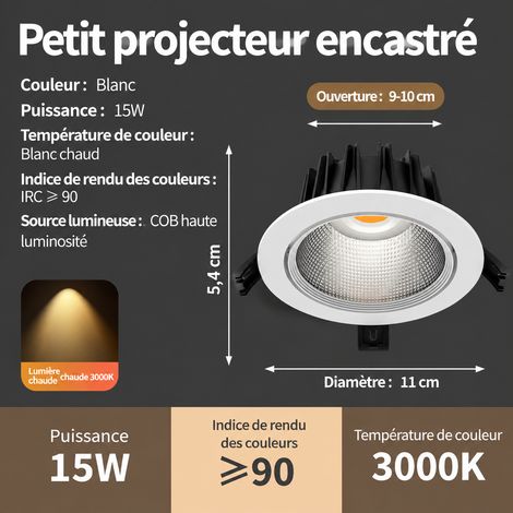 Spot LED Encastrable Plafond COB 15W Lumière Chaude Trou 9-10cm Anti-Éblouissement 15w 9-10cm réf 3226 200 g – Livraison gratuite